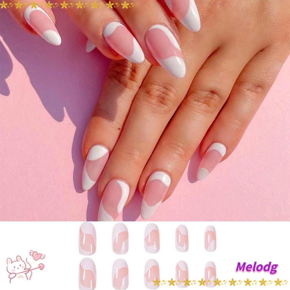 MELODG Hộp 24 Móng Tay Giả Hình Lượn Sóng Có Thể Tháo Rời