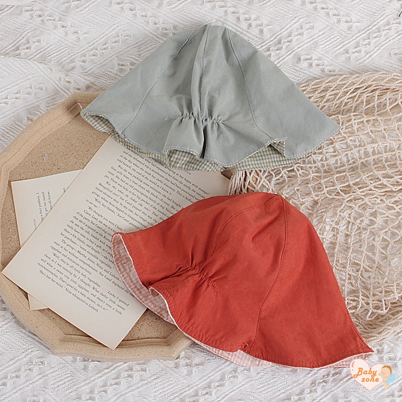 Ins Mũ Xô Hai Mặt Màu Trơn Diềm Xếp Nếp Có Thể Điều Chỉnh Cho Bé Gái