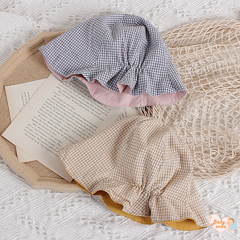 Ins Mũ Xô Hai Mặt Màu Trơn Diềm Xếp Nếp Có Thể Điều Chỉnh Cho Bé Gái