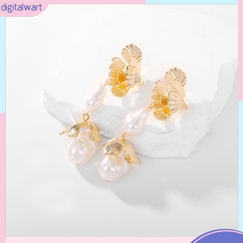 Bông Tai Hợp Kim Hình Bông Hoa Đính Ngọc Trai Phong Cách Âu Mỹ Dành Cho Nữ