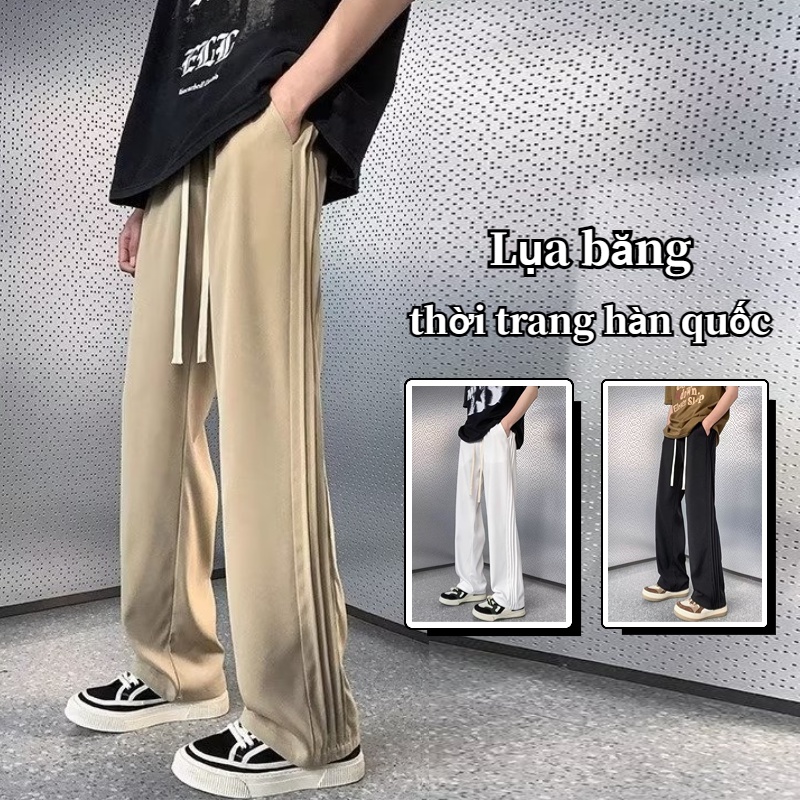 Quần Dài Ống Đứng Vải Lụa Lạnh Kiểu Hàn Quốc Cá Tính Cho Nam