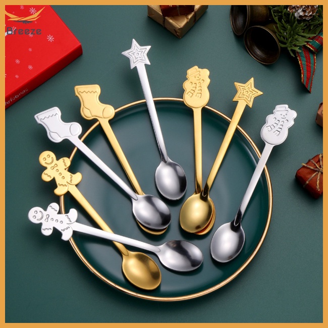 Bộ 4 Muỗng Cà Phê Bằng Thép Không Gỉ Phong Cách Giáng Sinh