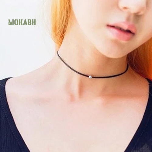 Vòng Cổ Chuỗi Hạt Đen Giả Da Phong Cách Punk Cá Tính Cho Nữ