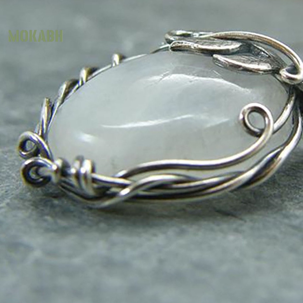 [Mok] Vòng cổ Mạ Bạc Mặt Đá Mặt Trăng Chất Lượng Cao Phong Cách Vintage Cho Nữ