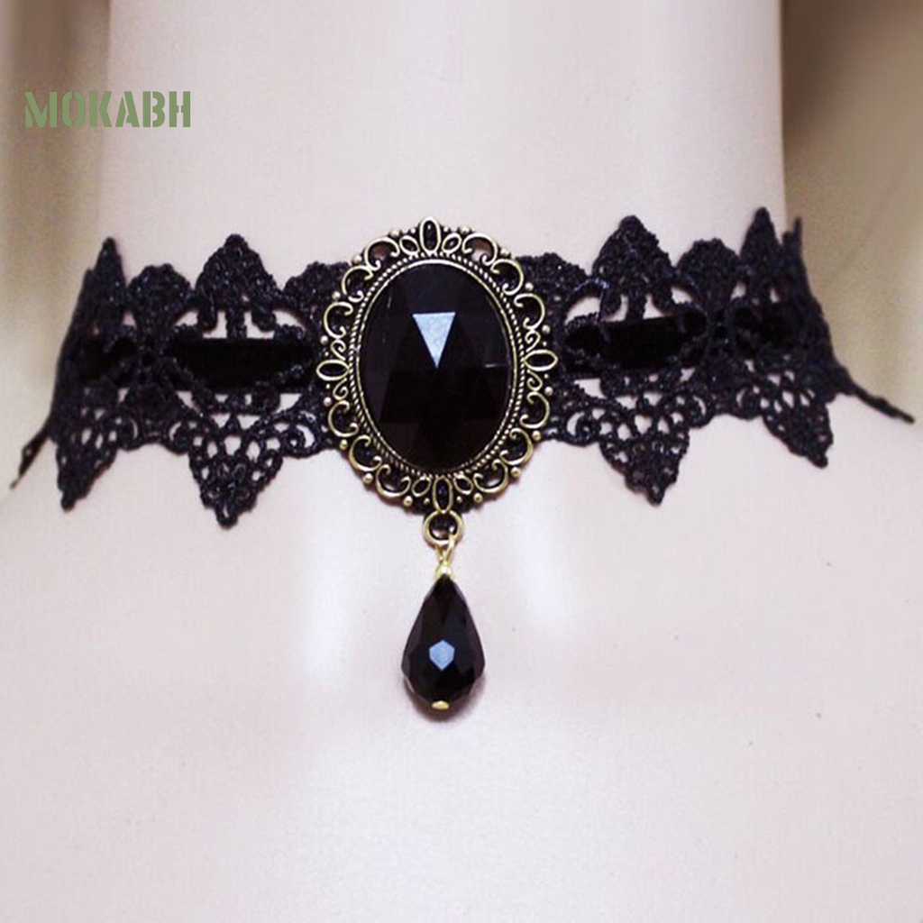 [Mok Abh] Vòng Cổ Choker Dây Bện Đính Đá Giả Phong Cách Gothic Punk