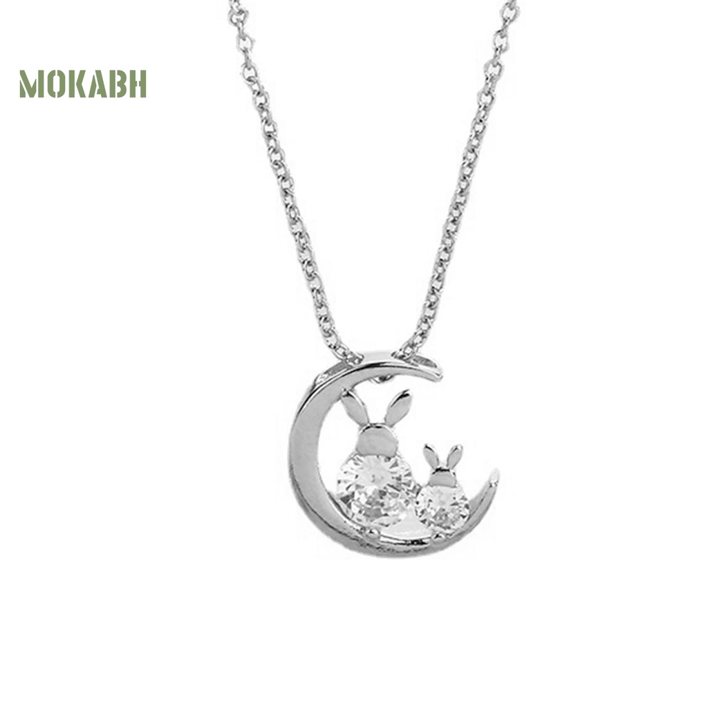 Bộ Vòng cổ + Bông Tai Đính Đá Hình Thỏ &amp; Mặt Trăng Kiểu Hàn Quốc