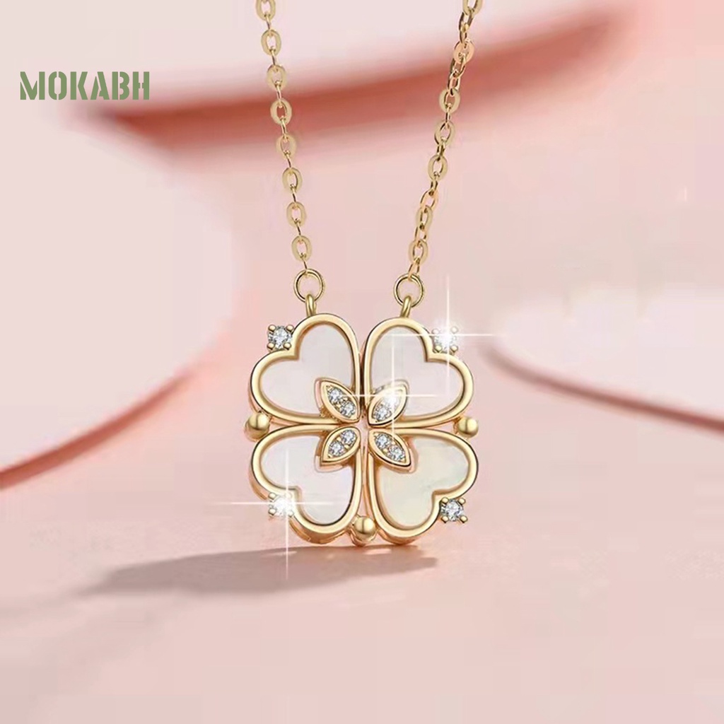 [Mok Abh] Vòng cổ Mặt Hình Cỏ Bốn Lá Đính Kim Cương Giả Thanh Lịch Hợp Thời Trang Cho Nữ