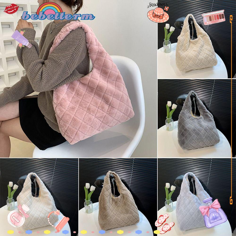 BEBETTERM Túi Xách Lông Màu Trơn Thời Trang Cho Nữ