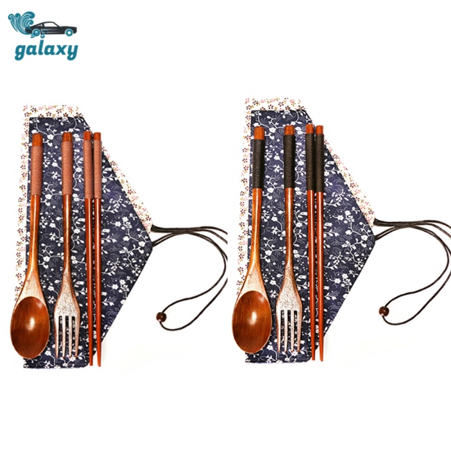Galaxy Bộ Muỗng Nĩa Đũa Bằng Gỗ Kèm Túi Vải Tái Sử Dụng Được