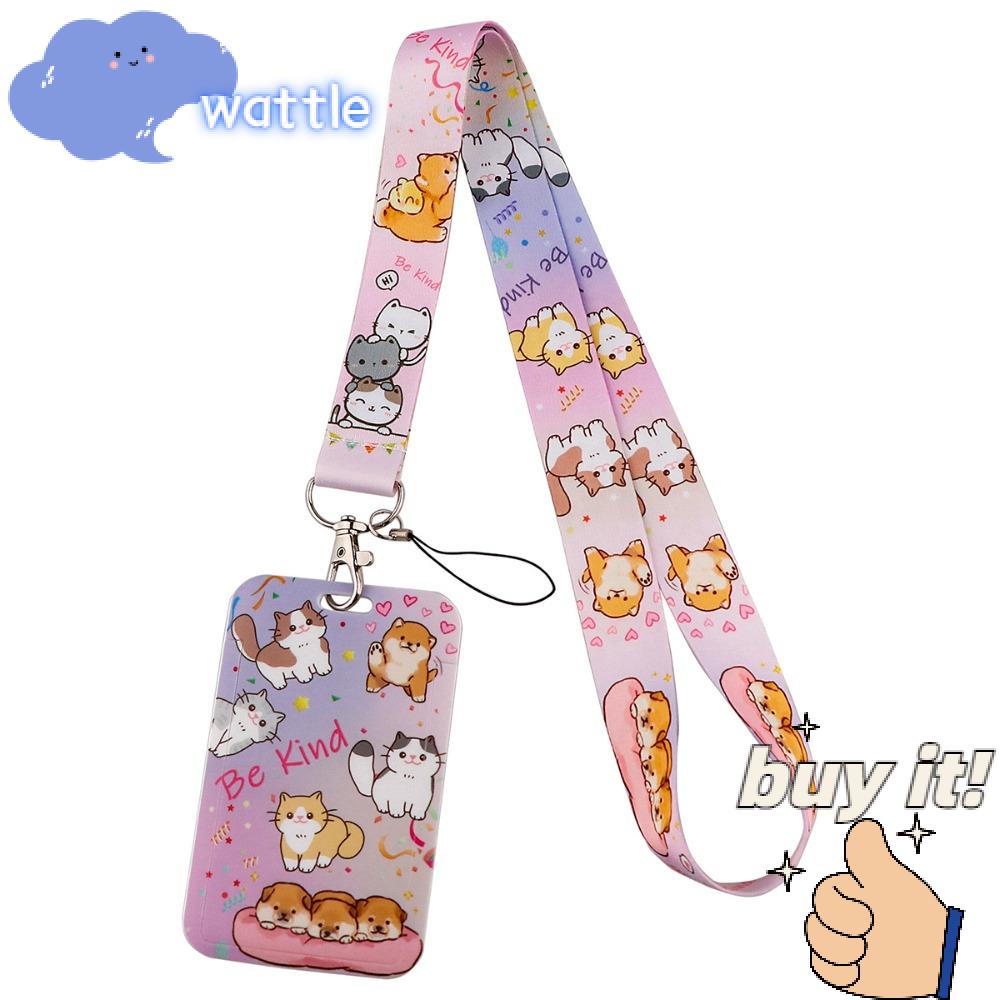 Dây Đeo Thẻ ID Họa Tiết Mèo Hoạt Hình Màu Xanh Lá Dễ Thương Cho Học Sinh