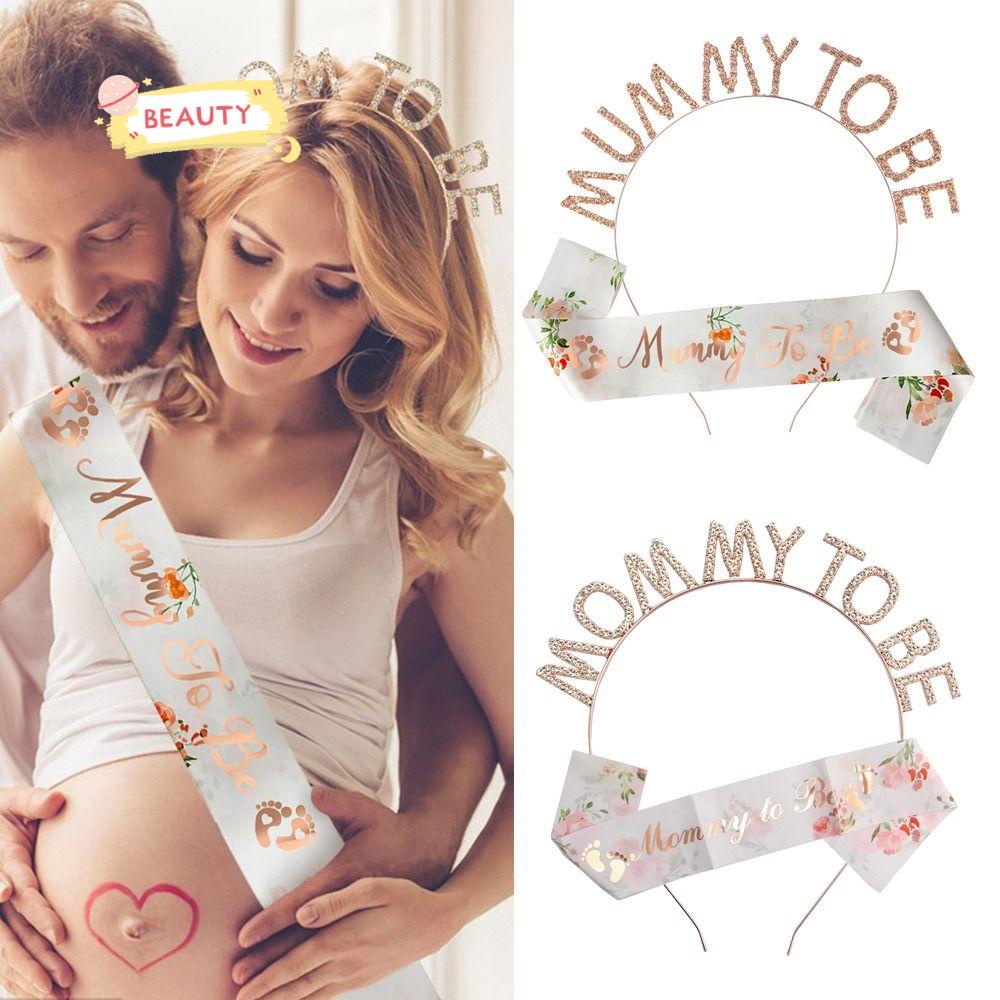 Băng Đô Cài Tóc Màu Hồng In Chữ MOM To Be Sash Xinh Xắn Cho Bé Gái