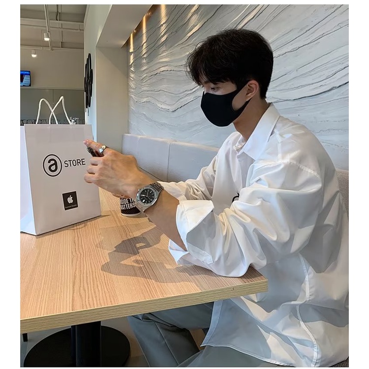 Naples Áo Sơ Mi Đen Dài Tay Họa Tiết Thiên Nga Thời Trang Dành Cho Nam