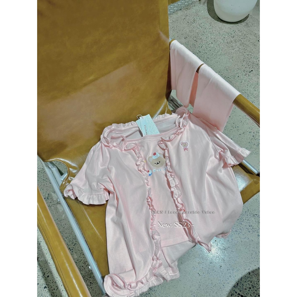 Set áo 2s gấu kèm khoác viền bèo