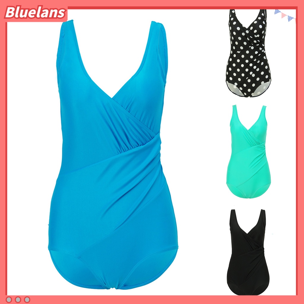 [BLS] Bộ Đồ Bơi Một Mảnh Dây Bản Rộng Cổ Chữ V Dây Bản Rộng Xếp Ly Gợi Cảm Cho Nữ Đi Biển