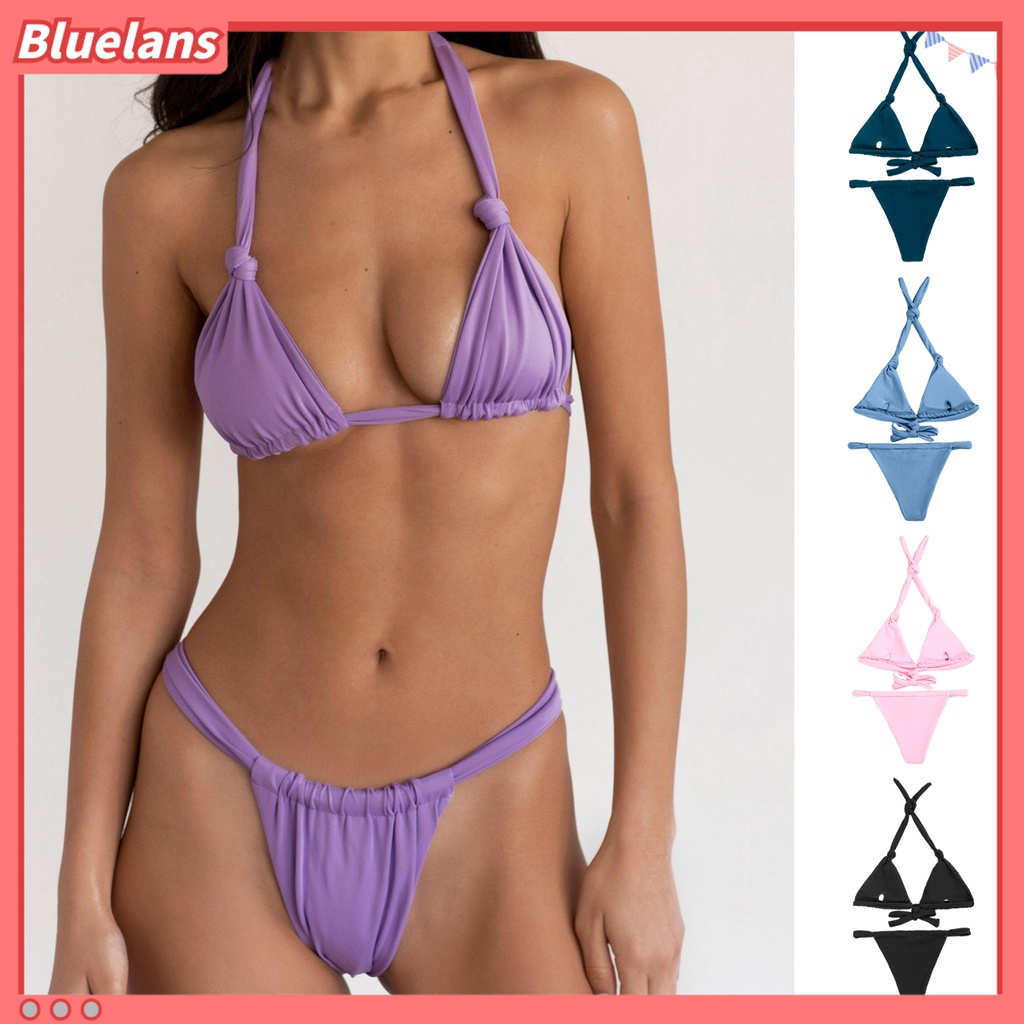 Bộ Bikini 2 Mảnh Hở Lưng Màu Sắc Thời Trang Cho Nữ