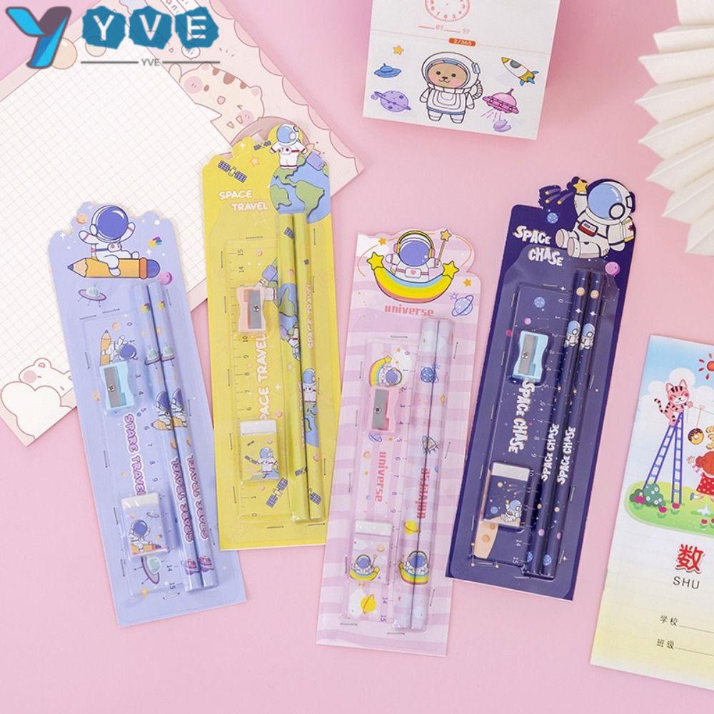 Bộ 3 Cây Bút Chì 5 Trong 1 Bằng Nhựa Hình Phi Hành Gia Dành Cho Học Sinh