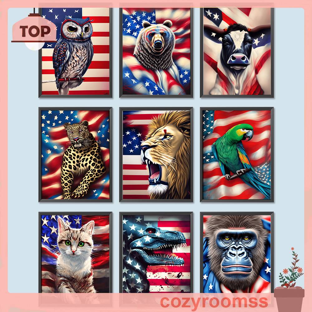 Tranh Đính Đá Kim Cương Toàn Bộ 5D DIY Hình Cờ Mỹ