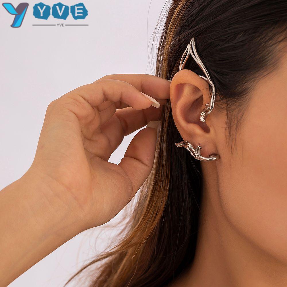 YVE Khuyên Kẹp Vành Tai Hình Mèo Helix Màu Vàng / Bạc Phong Cách Punk Cổ Tích Cho Nữ