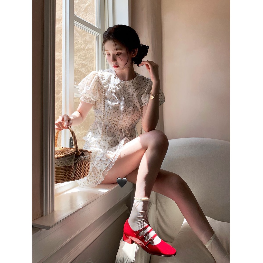 Bộ Áo Cổ Búp Bê + Chân Váy Hoa Nhỏ Nhắn Phong Cách Thời Trang Mùa Hè 2023 Mới Dành Cho Nữ Y2K