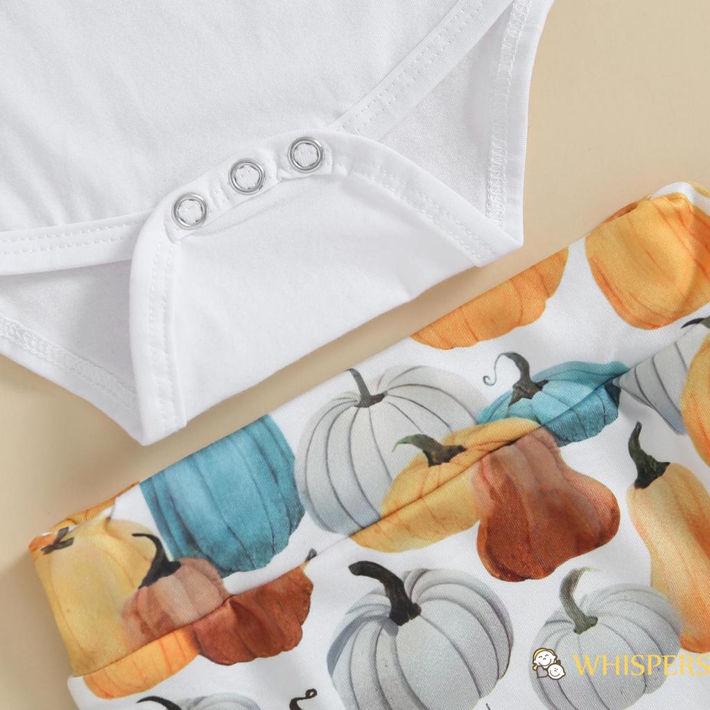 Bộ Áo Liền Quần Tay Ngắn In Chữ + Quần Short In Họa Tiết Halloween Dễ Thương Thời Trang Cho Bé Gái 0-18 Tháng Tuổi