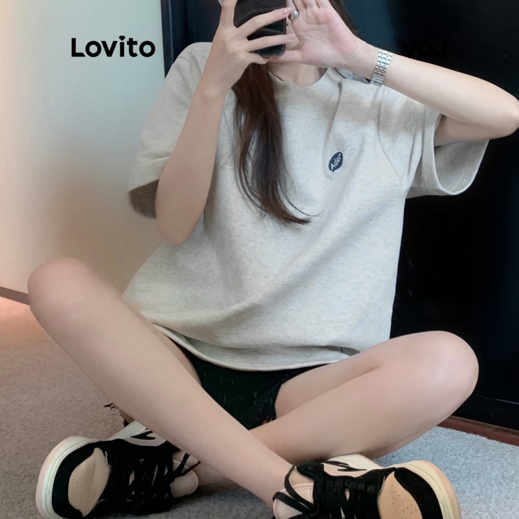 Áo thun Lovito tay ngắn cổ tròn thêu hoạt hình thường ngày cho nữ LNA06194
