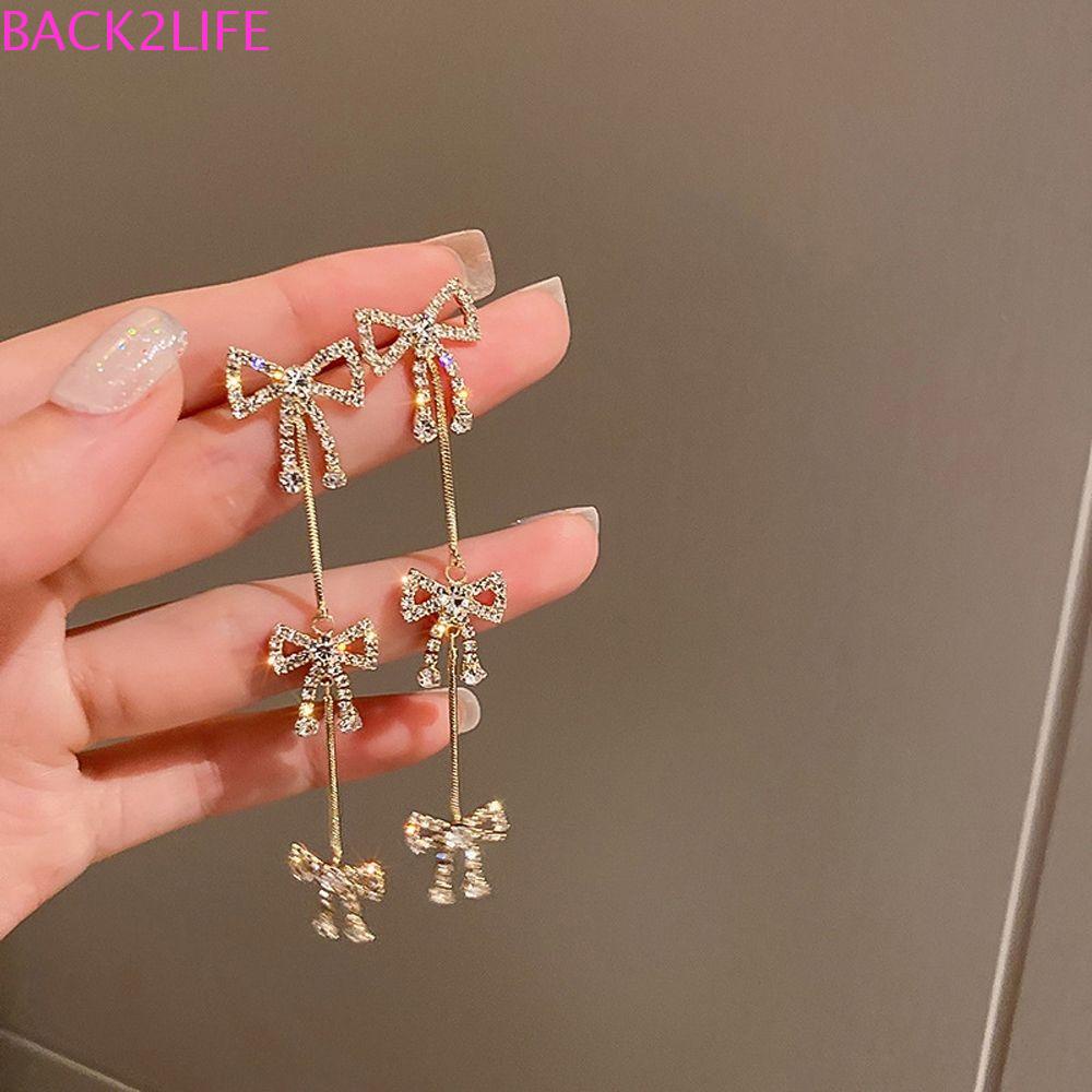 BACK2LIFE Hoa Tai Dáng Dài Hình Nơ Đính Đá Nhân Tạo Thời Trang