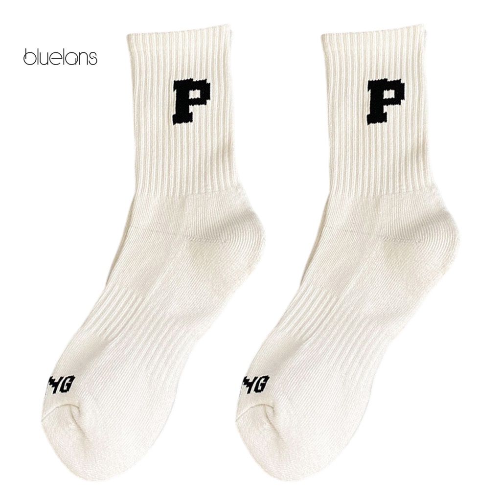 1 Đôi Vớ Thể Thao Unisex Màu Trơn In Chữ Phong Cách Hàn Quốc