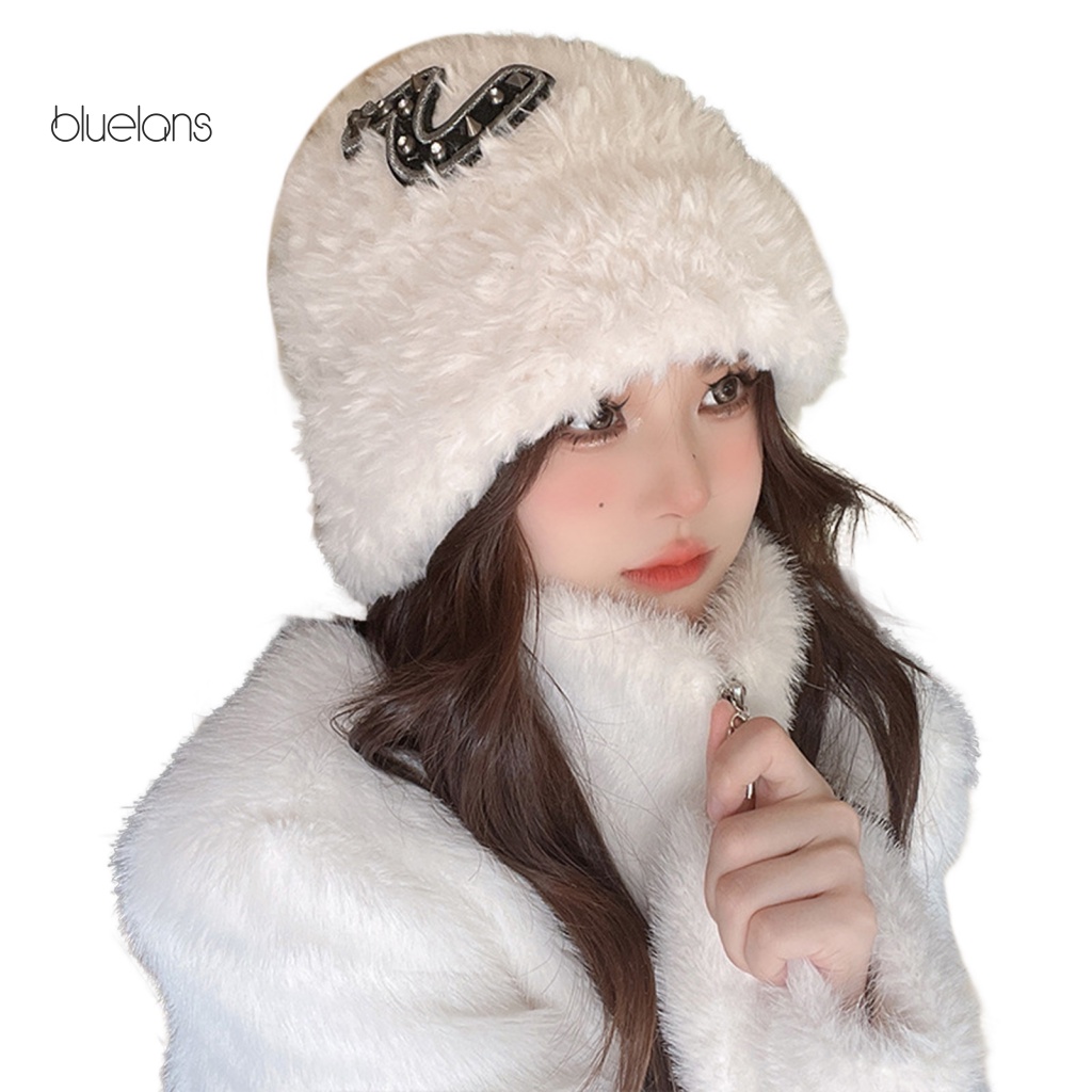 Mũ Len Trùm Tai Dày Dặn Màu Trơn Đính Đá Chống Gió Thời Trang Thu Đông Cho Nữ