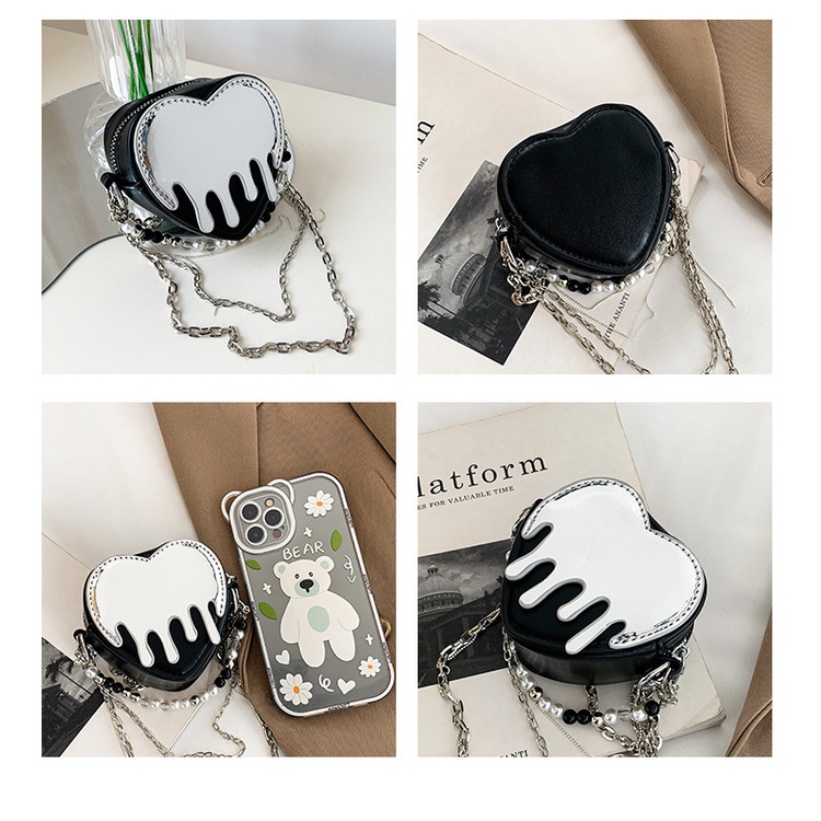 Túi xách MOWEIKAIDI kiểu dáng trái tim màu tương phản thời trang Y2K cho nữ