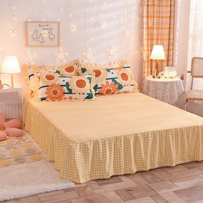 Váy Giường Đơn Bằng cotton linen Thân Thiện Với Da In Hình Cây Cỏ Hoạt Hình 3.5 feet 5 feet 6 feet