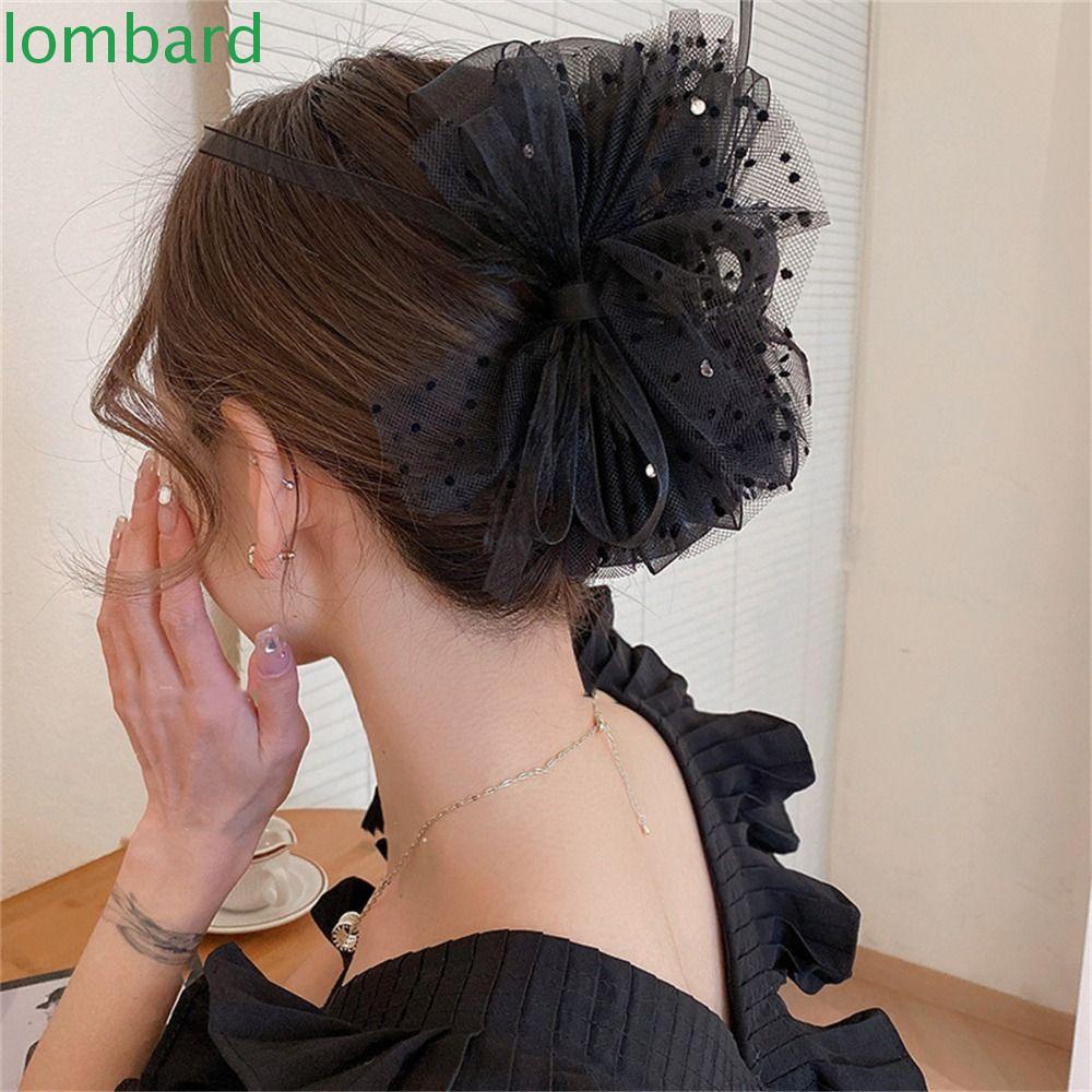 Kẹp Tóc Càng Cua Đính Đá Phối Ren Lưới Màu Đen Sang Trọng Cho Nữ