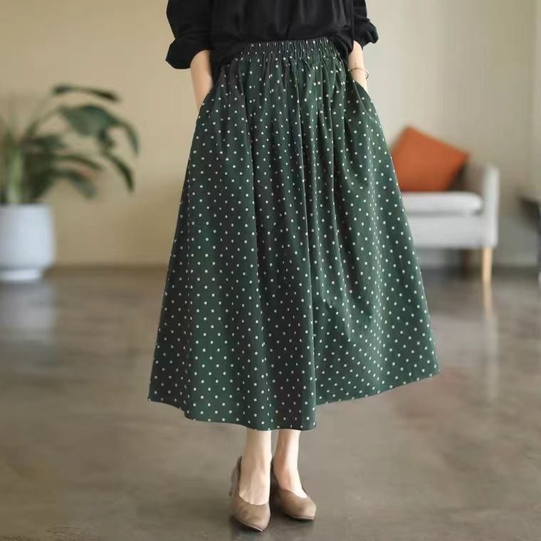 Chân Váy Chữ A Lưng Cao Dáng Dài Họa Tiết Chấm Bi Thời Trang Xuân Hè
