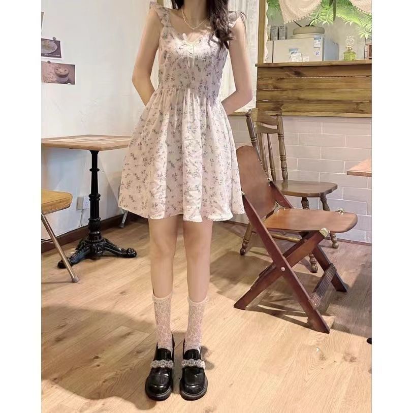 Đầm Voan Hai Dây Dáng Ôm In Hoa Thời Trang Mùa Hè Dành Cho Nữ