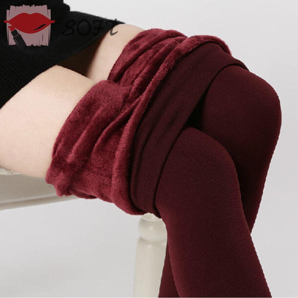 SOFTNESS Quần Dài Lót Lông Cừu Dày Dặn Giữ Ấm Màu Trơn Thời Trang Cho Nữ