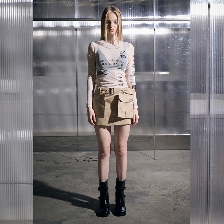 Kliou Áo Croptop Tay Dài Phối Lưới Xuyên Thấu In Chữ Thời Trang Đường Phố 2023