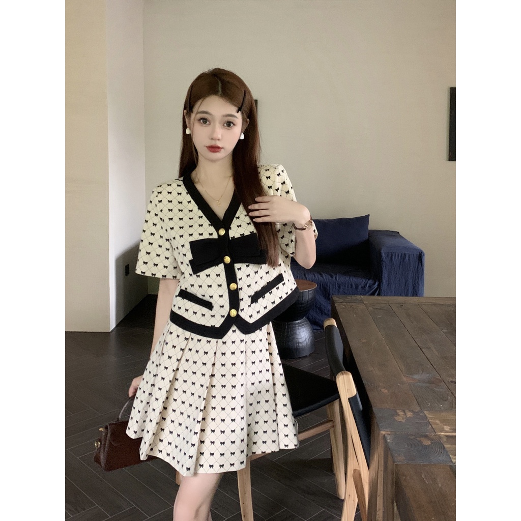 Set Áo Váy Xếp Ly Cao Cấp Plus Size Phong Cách Pháp Thời Trang Cho Nữ