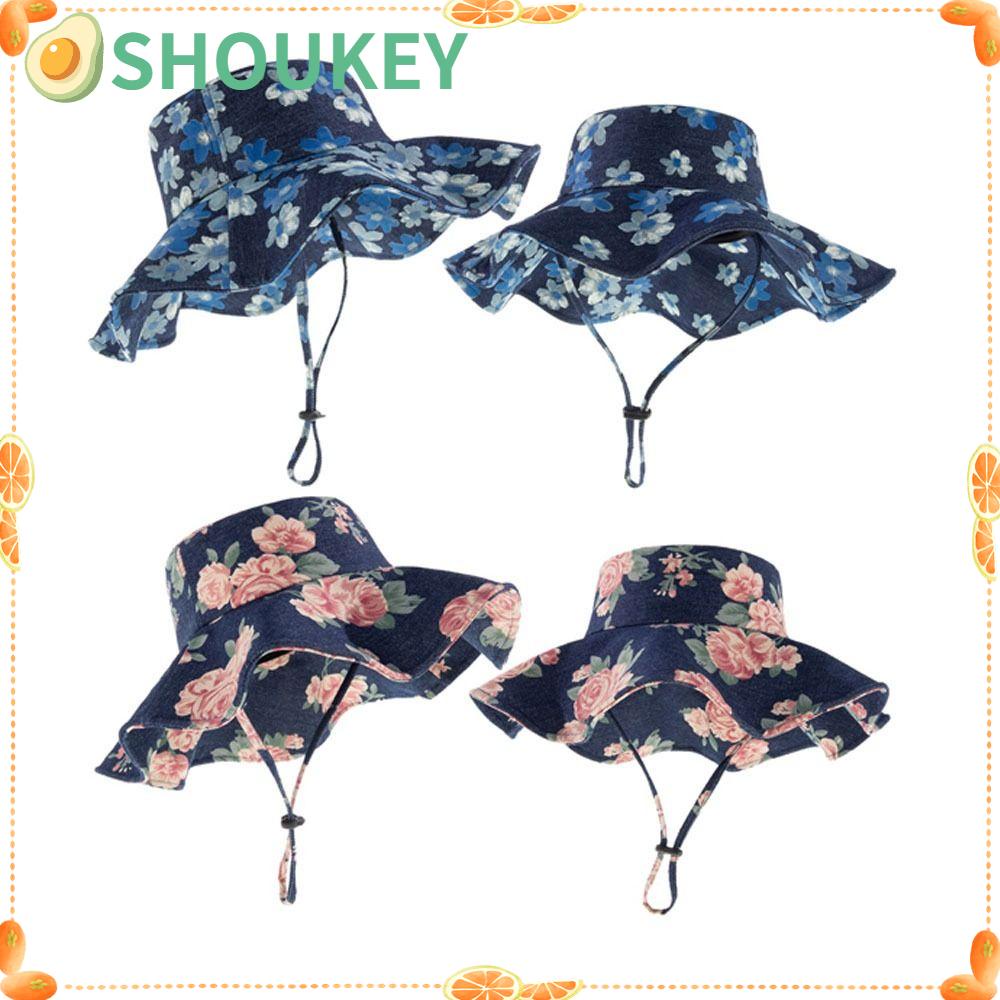 SHOUKEY Mũ Bucket Vành Rộng Chống Tia UV / Gió Có Dây Đeo Thời Trang Dành Cho Nữ