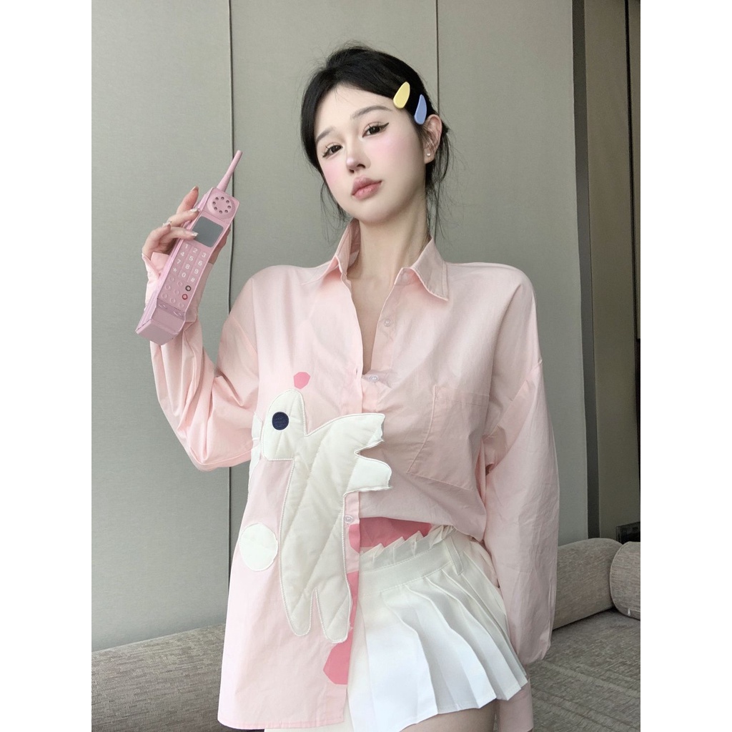 Áo Sơ Mi Tay Dài Màu Hồng Thời Trang Cho Nữ