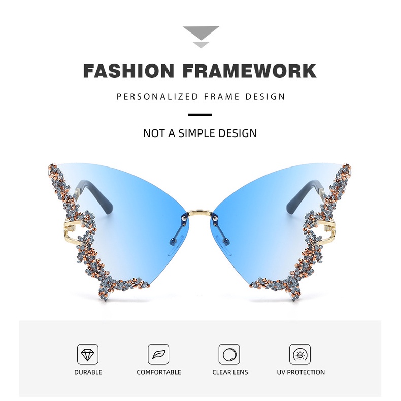 Kính Mát Hình Bướm Không Gọng Mẫu Mới 2023 Phong Cách Âu Mỹ Cho Nữ