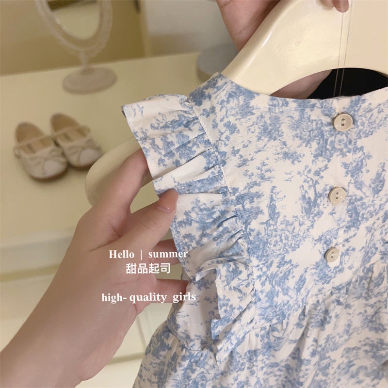 Đầm Công Chúa Thắt Nơ In Họa Tiết Hoa Phong Cách Cổ Điển Kiểu Pháp Thời Trang Mùa Hè Mới Cho Bé Gái