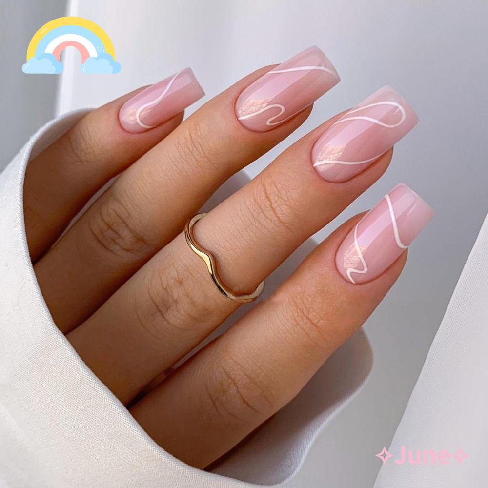 JUNE Set 24 Móng Tay Giả Dạng Nhấn DIY Thời Trang