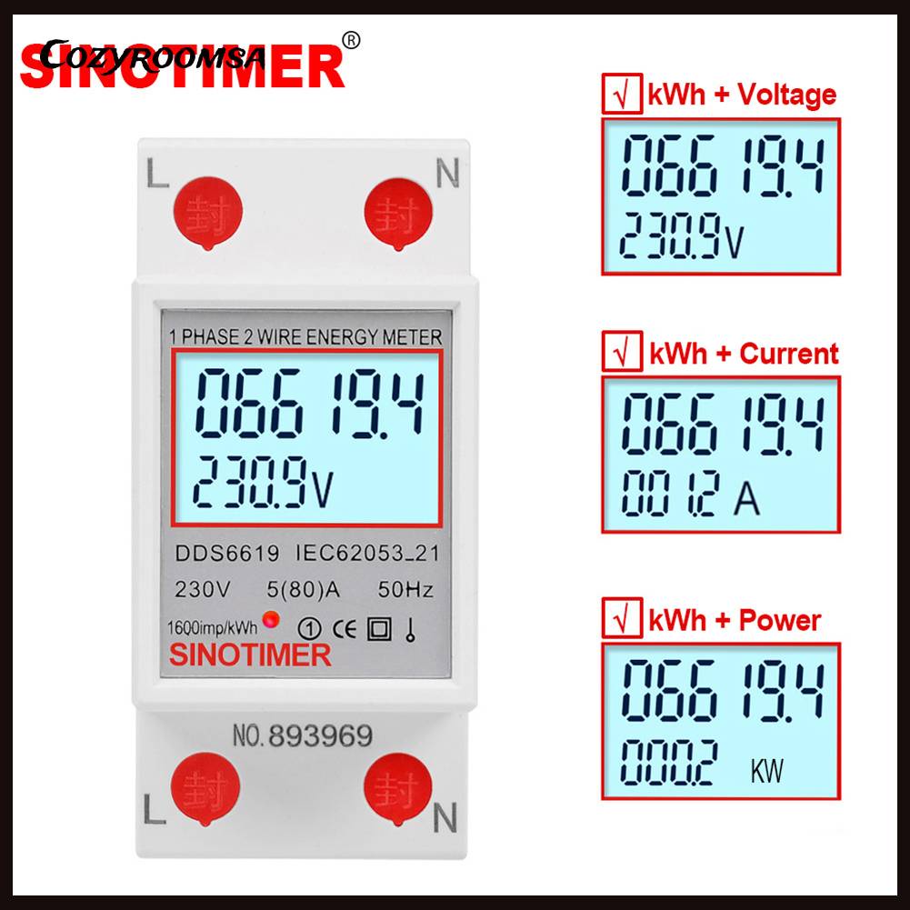 Máy Đo Năng Lượng Điện Màn Hình LCD 220V 230V KWH 50 60Hz