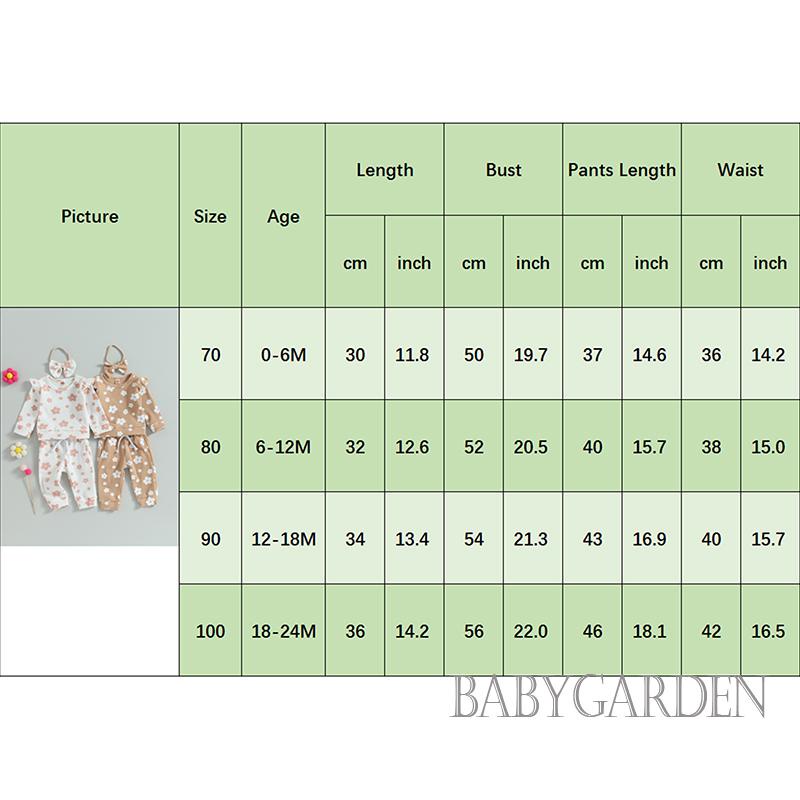 Set Đồ Gồm Áo Tay Dài + Quần + Băng Cài Đầu Rút Dây In Họa Tiết Hoa Cho Bé Gái 0-24 Tháng Tuổi