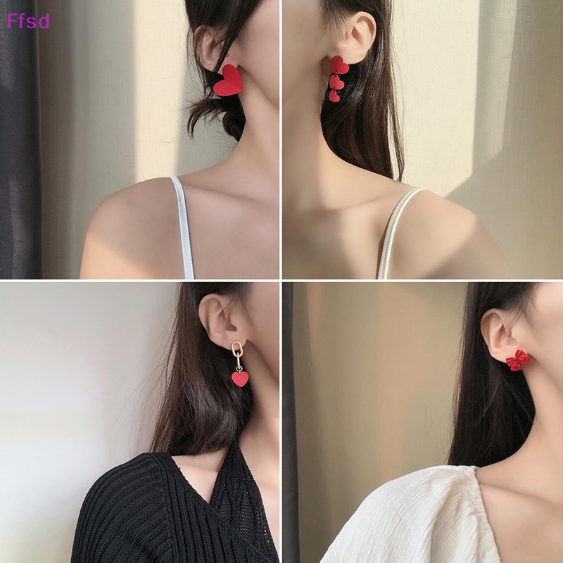 {Ffsd} Khuyên Tai Đinh Tán Hình Nơ Trái Tim Đỏ Thời Trang Ngọt Ngào Quà Tặng Ngọt Ngào Cho Nữ