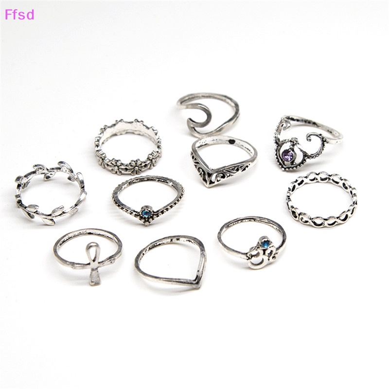 {Ffsd} Set 10 Nhẫn Đeo Khớp Ngón Tay Hình Học Vô Cực Lá Pha Lê Độc Đáo Cho Nữ