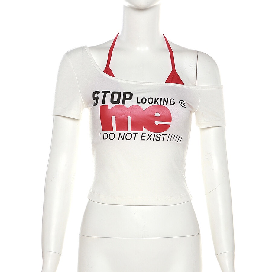 Áo Thun Croptop Trễ Vai In Chữ Trẻ Trung Dễ Thương Thời Trang Mùa Hè Cho Nữ