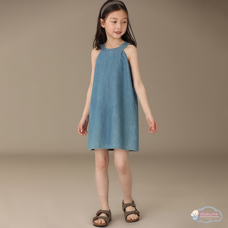 Đầm Denim Không Tay Cổ Tròn Thân Thiện Với Da Thời Trang Mùa Hè Cho Bé Gái