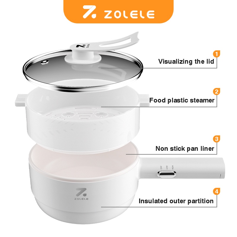 Nồi lẩu điện đa năng ZOLELE EC151 Dung Tích Lớn 1.5L điều chỉnh nhiệt độ nhỏ tay cầm dài
