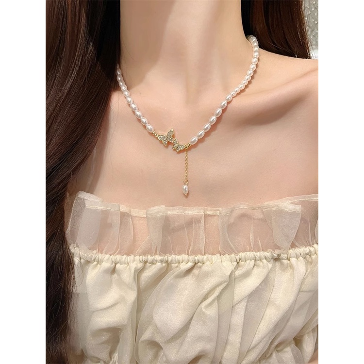 Vòng cổ Mặt Hình Bướm Đính Ngọc Trai Sang Trọng Cho Nữ