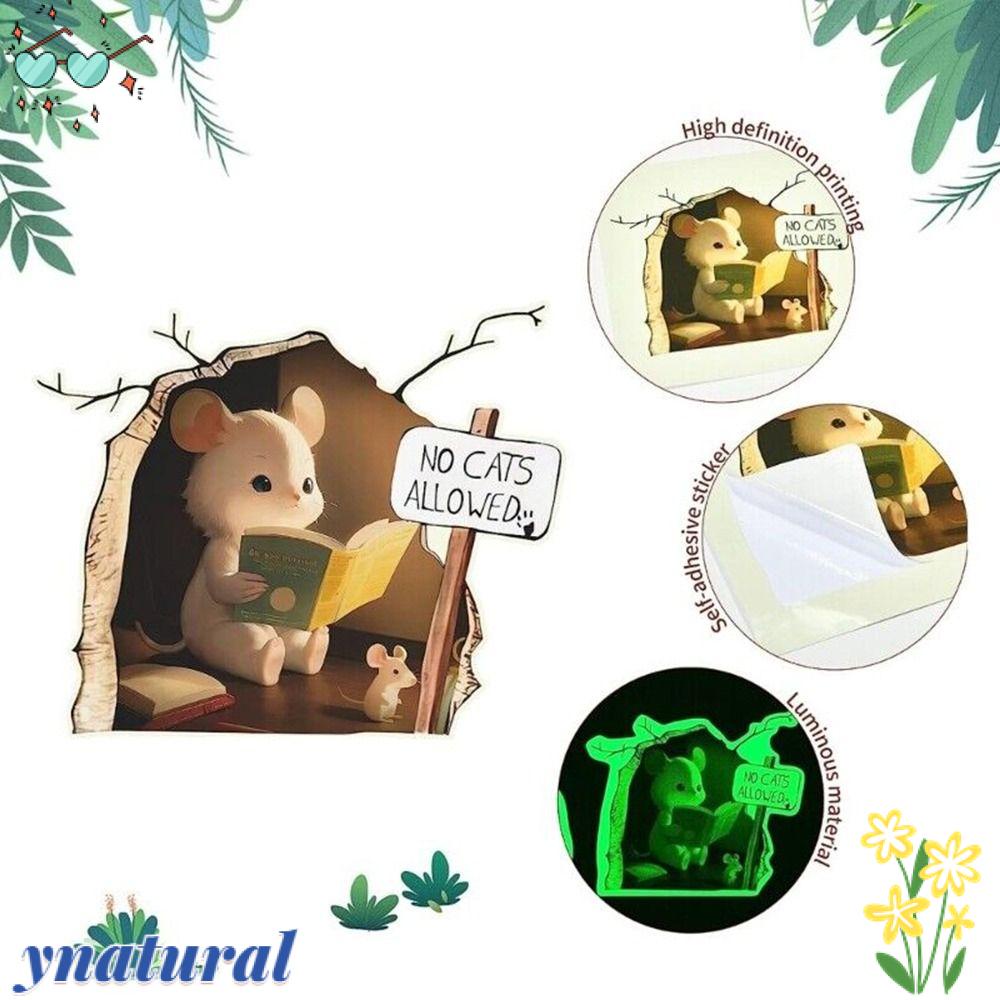YNATURAL Set 5 Miếng Dán Tường Trang Trí Nội Thất Hình Lỗ Chuột 10.5 * 10.5cm Dạ Quang Bằng PVC
